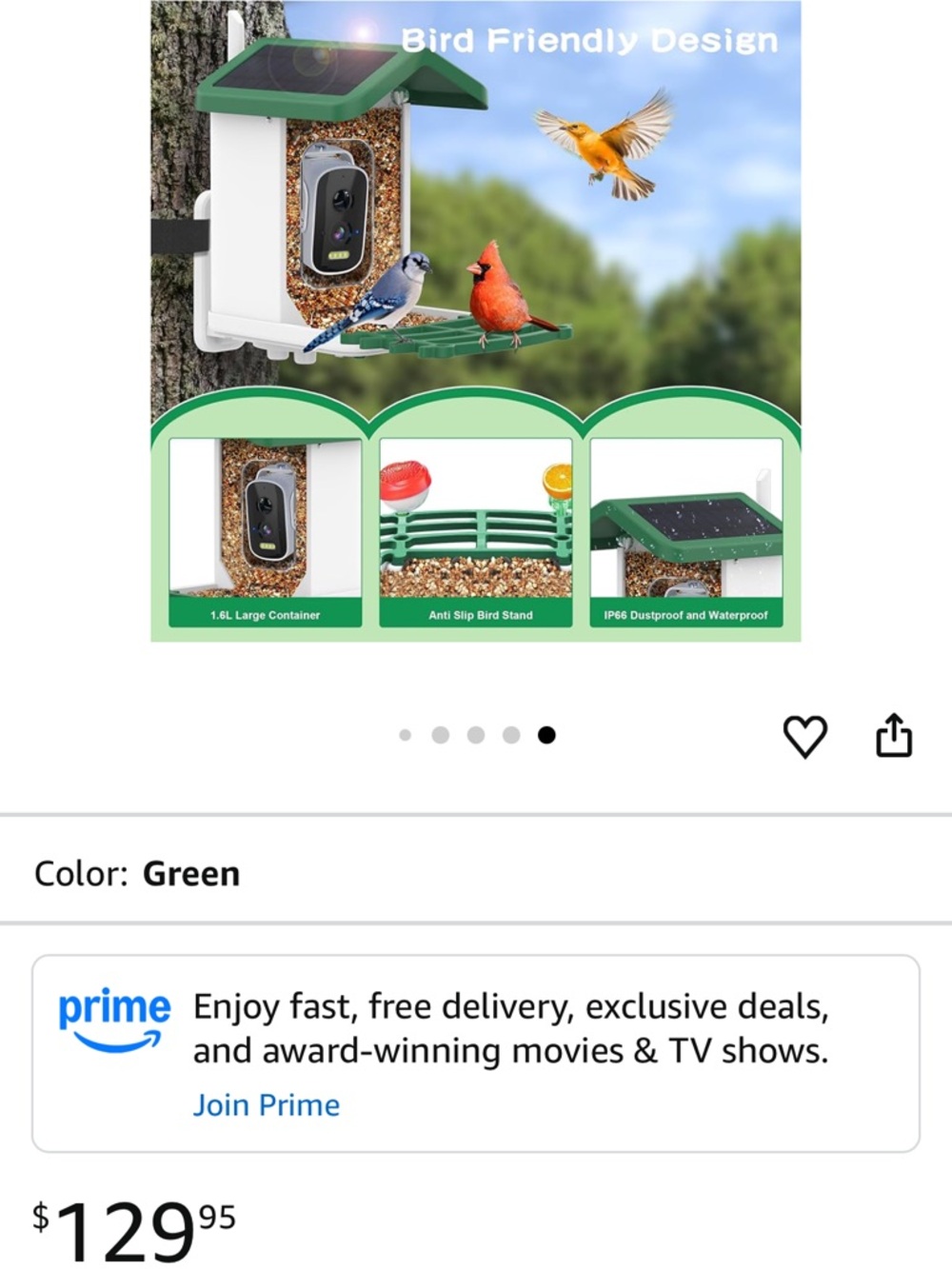 Solar-Powered Bird Feeder with Camera - Green